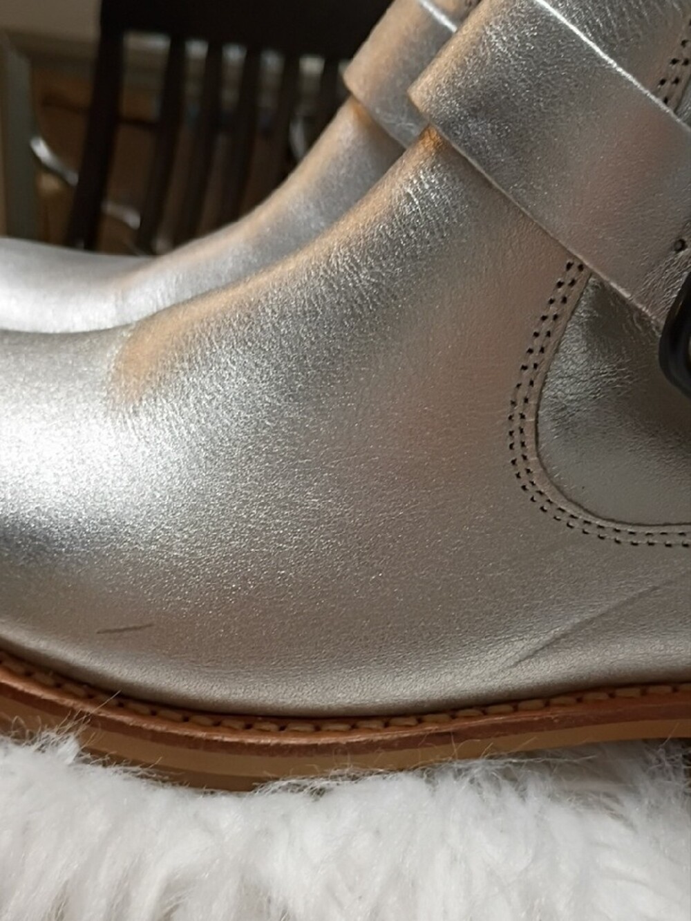 New Frye Veronica Silver Metallic Leather Ankle Flex Boots with Buckle Size 7.5 - Picture 15 of 16